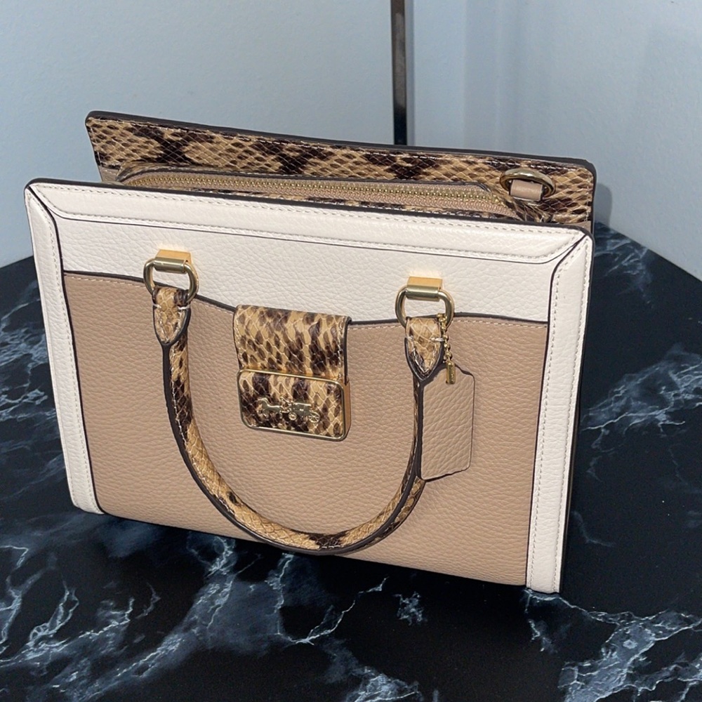 Women’s Handbag COACH Grace Carryall Colorblock Snake Embossed Leather AUTHENTIC - Picture 2 of 10